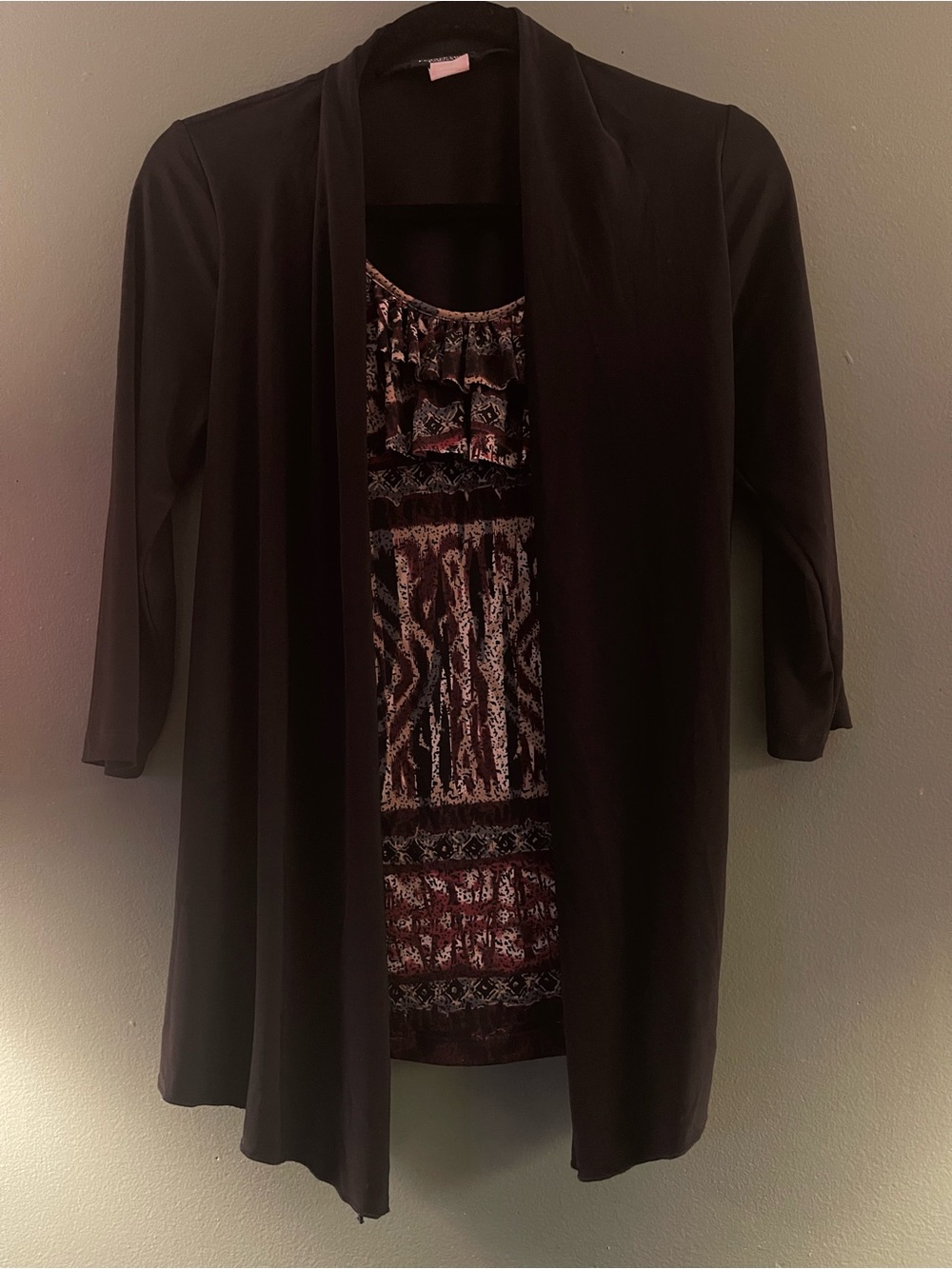 PerSeption Concept Black Cardigan with Patterned Tank Insert